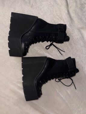 Dolls Kill Black Platform Lace-Up Ankle Boots
